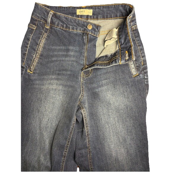 OAT New York High Rise Wide Leg Jeans Size 4/27 Rhinestone Pocket Detail Raw Hem - Picture 5 of 7